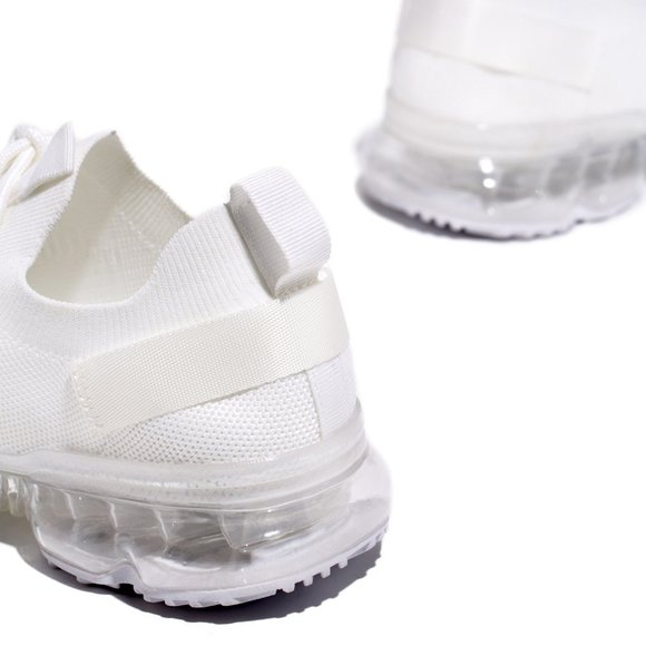 NEW🔥White Lace-Up Stretch Knit Clear Bubble Air Cushion Sneaker Running/Walking - Picture 9 of 10